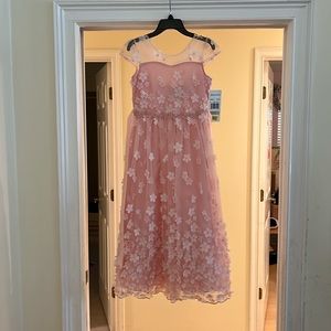 Blush colored ankle length floral dress, Girls Size 12